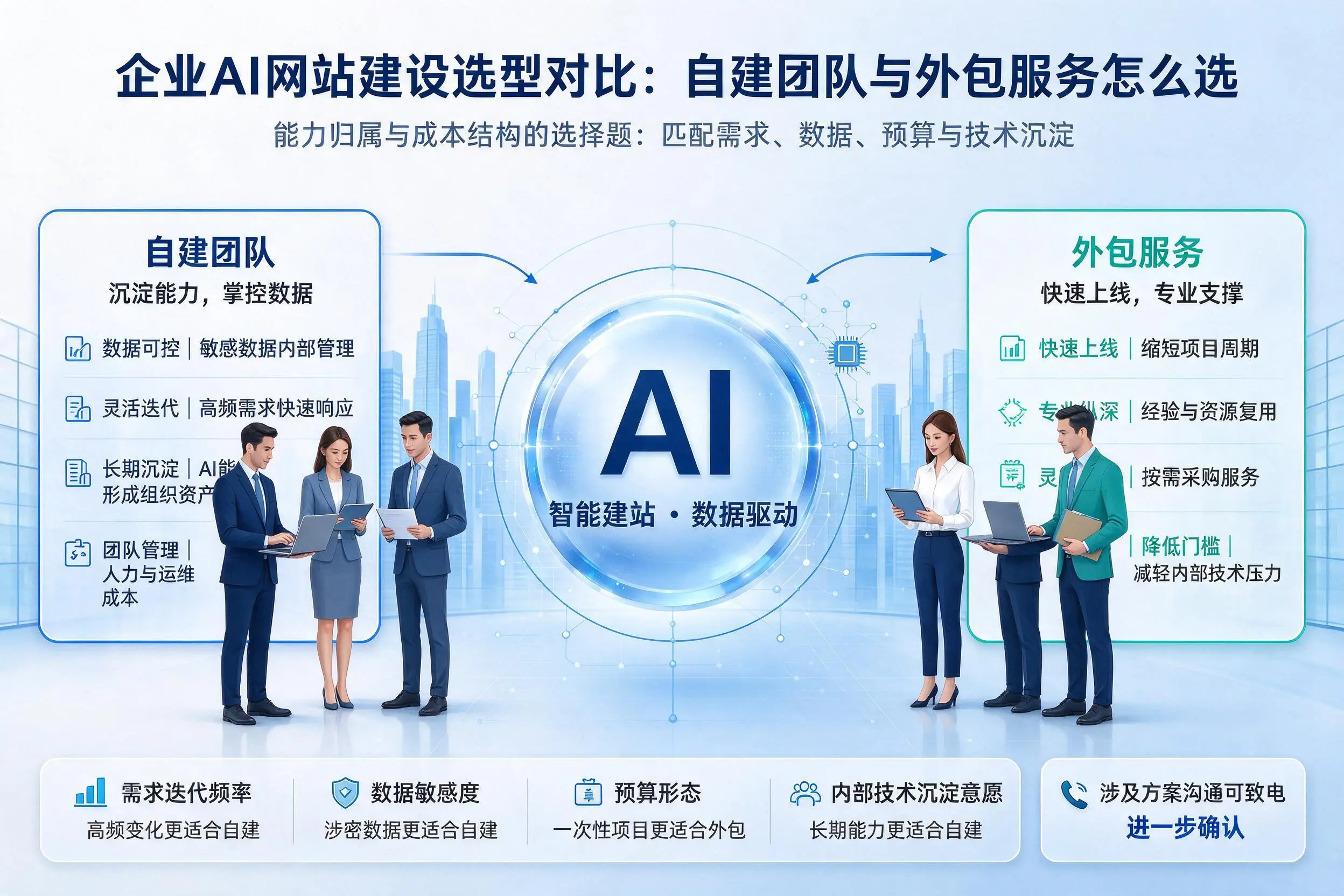 铜川企业AI网站建设选型对比：自建团队与外包服务怎么选