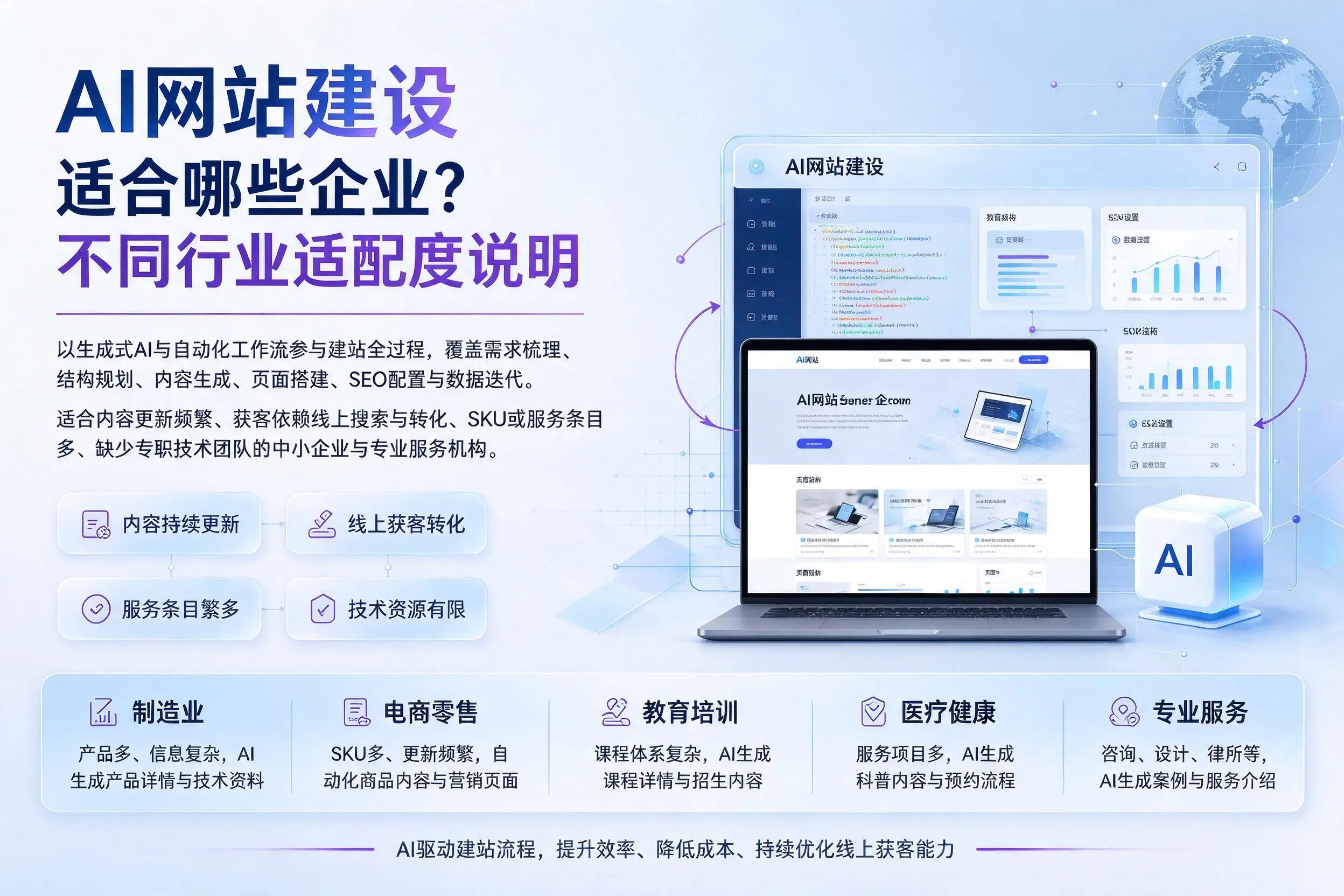 AI网站建设适合哪些企业？铜川不同行业适配度说明